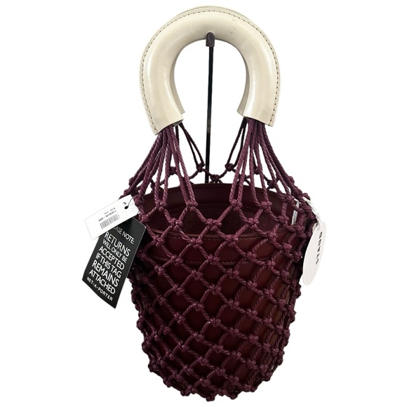 STAUD Handbags - New Staud Moreau Leather and Macrame Bucket Bag - Wine, White